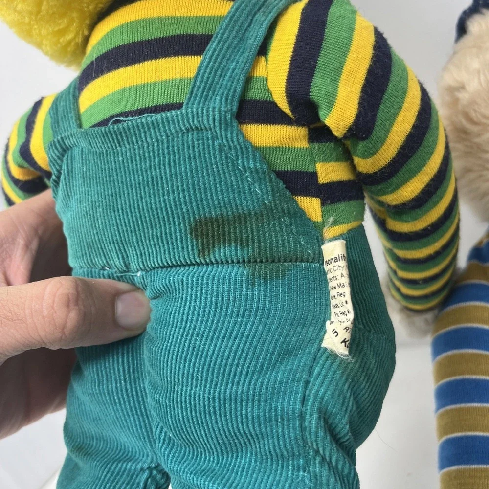 Vintage Personality Plush Lot Frog + Dog Knee Hugger Overalls 23